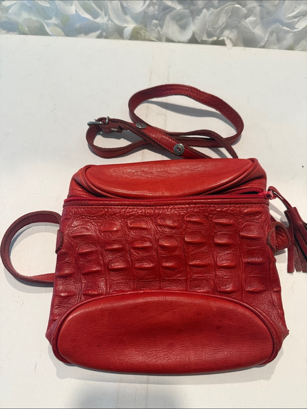 Unisa Red Textured Leather Crossbody Bag
